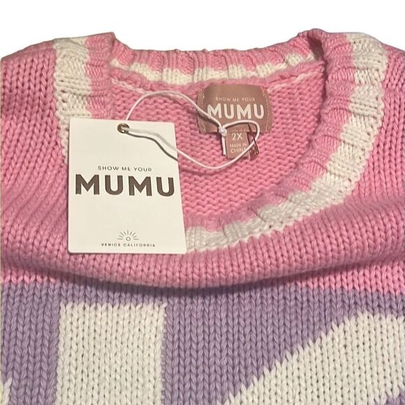 Show Me Your Mumu Ski In Pastel Cable Knit Oversized Sweater Size 2X NWT - Picture 3 of 13